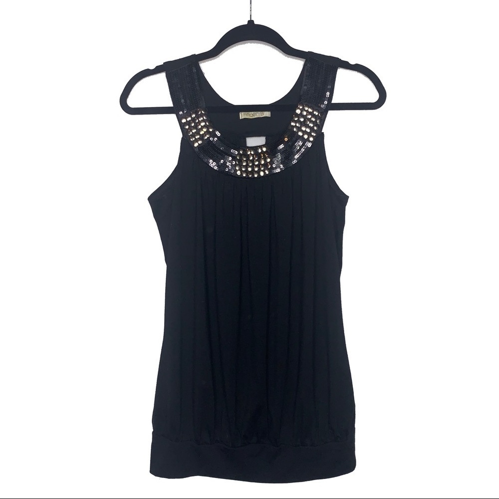 ARDEN B Black Sleeveless Top w/Jewel & Sequin Neck